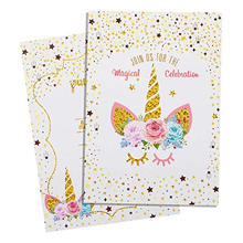 Magical Glitter Unicorn Card 24 Peças Kit com Envelopes, Unicórnio Do Arco-íris Feliz Cartão Do Convite Do Partido de Aniversário